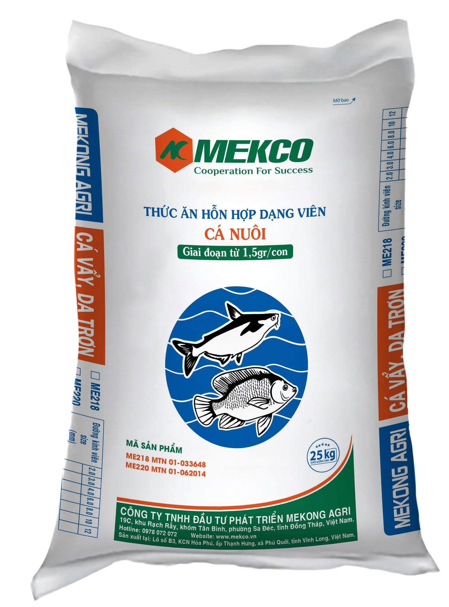 Thức ăn hỗn hợp dạng viên nuôi cá tạp Mekong Agri Mekco độ đạm 20 phần trăm