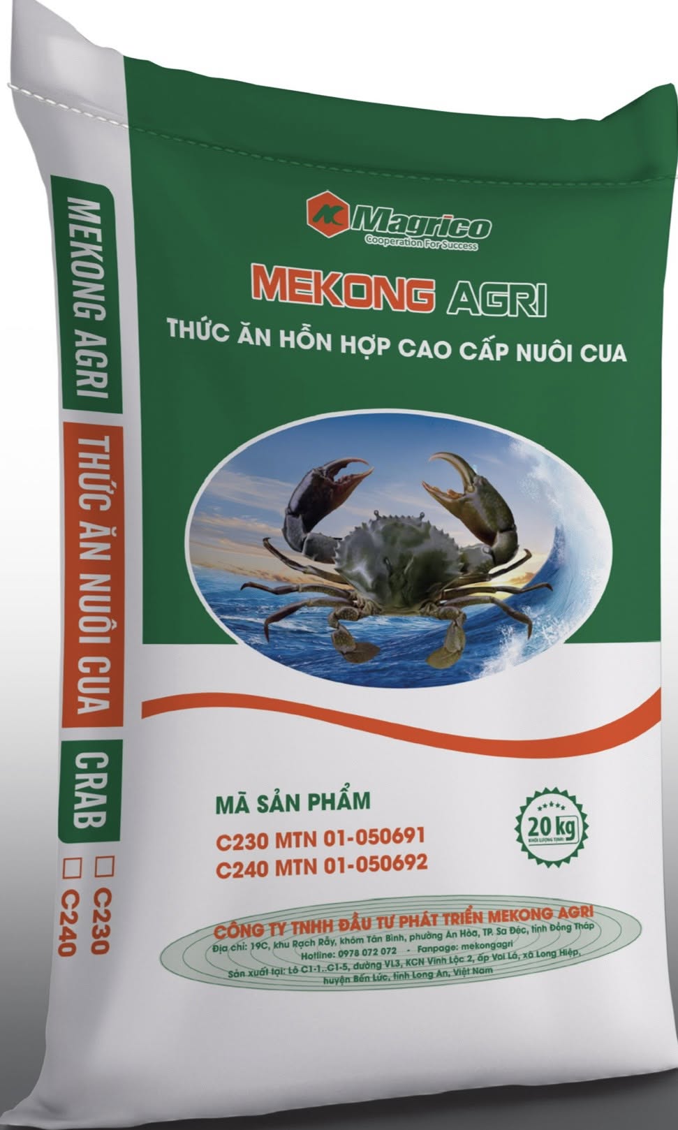 Thức ăn cao cấp nuôi cua biển Mekong Agri Mekco độ đạm 30 và 40 phần trăm